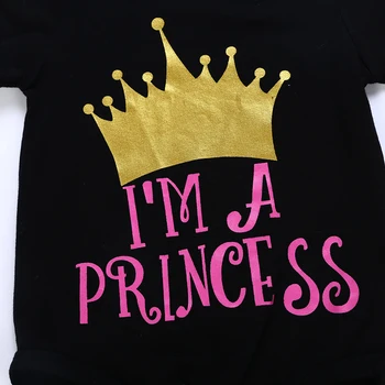 Beebi Tüdruk Romper komplekt Lühikesed varrukad suve riided kehtestatud Crown, et ma olen printsess kirja beebi riided jumpsuits bodykit sobib