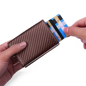 BISI GORO süsinikkiust Smart Rahakott Magnet Ühe Kasti Hull Hobune Nahast Meeste Automaatne Alumiiniumist Hoidik RFID Mini Rahakott