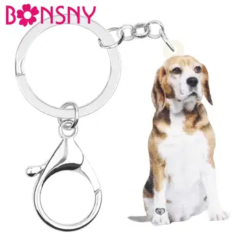 Bonsny Akrüül Istub Beagles Koer Võtmehoidjad Pikk Prindi Armas Loom Võtmerõngast Ehted Naistele, Lapsed, Sõbrad, Mood Sünnipäeva Kingitus
