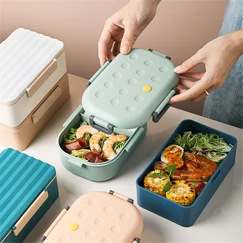 BPA Vaba Plastikust Lunch Box Double Layer Toidu Mahuti Multifunktsionaalne Täiskasvanute Lady Kid Lunchbox Microwaveable Must Kast 2000ml