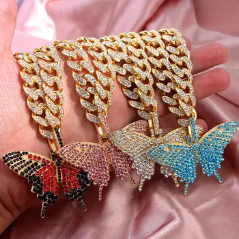 Caraquet Luksus Miami Kuuba link Kett Kaelakeed Naistele Bling Rhinestone Big Butterfly Ripats Kaelakee Uus Mood Ehteid