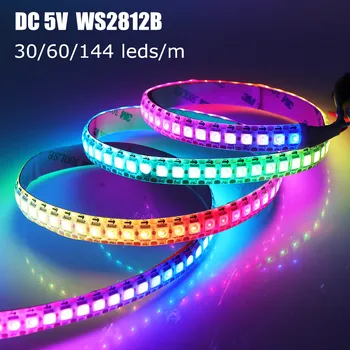 DC5V WS2812B LED Riba 5050 RGB Värviline 1m/3m/5m 30/60/144 pikslit/led/m Smart led pixel riba,WS2812 IC LED Lamp
