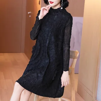 Elegantne Kleit Ema Sügis-Talv 2020. Aasta Uus Naiste Mood Suur Suurus Must Pikkade Varrukatega Plisseeritud Kleit