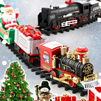 Elektrilised Jõulud Raudtee Auto Rongi Seada Mänguasjad Valgus ja Heli Hangable jõuluehe Mänguasjad Jõulupuu