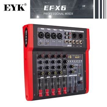 EYK EFX6 Mixing Console DC 5V 16 DSP Efektid 6 Channel 4 Mono 1 Stereo Audio Mixer koos XLR Väljund, Bluetooth-USB-Play Rekord