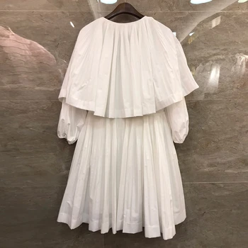 GALCAUR Elegantne Segast Ruffle Kleit Naistele V Kaela Laterna Pikad Varrukad Kõrge Talje Kleidid Naine 2020. Aasta Sügisel Uus Mood