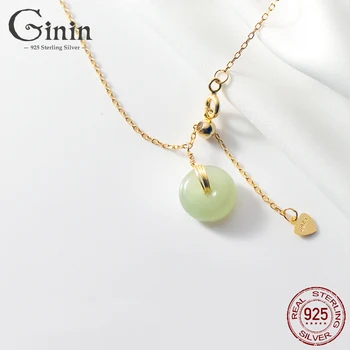 Ginin Vintage Fashion Roheline Hetian Jade Ring, Ripats Väike Lukk 925 Sterling Hõbe Kaelakee Naiste 2021 Pulm Ehteid