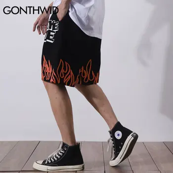 GONTHWID Tulekahju Leek Prindi lühikesed Püksid Streetwear Suvel Hip-Hop Vabaaja Lühikesed Püksid Kottis Mens Harajuku Mood Taskud, Püksid Mees