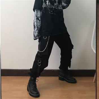 Gooti Harajuku Streetwear Naiste Vabaaja Haaremi Püksid Kett Solid Black Cargo Püksid Lahe Mood Hip-Hop Pikad Püksid Capris