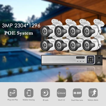 H. 265+ 8CH POE NVR Komplekt HD 3MP CCTV Kaamera Süsteemi Väljas Veekindel IP-Kaamera POE 36IR Home Security videovalve Komplekt