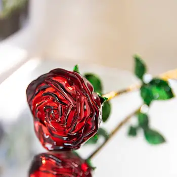 H&D Crystal Rose Lille, Roheliste Lehtede jaoks Crystal Pulma-Aastapäeva puhul Naine,Igavesti Romantiline Kingitused Tema (Punane/Sinine)