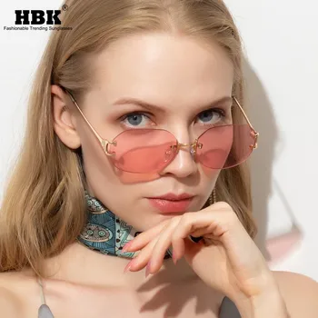 HBK Rimless Päikeseprillid Naistele Meeste Vintage Hulknurk Frameless päikeseprillid Daamid Retro Metallist Raam 2021 Kõrge Kvaliteedi UV400