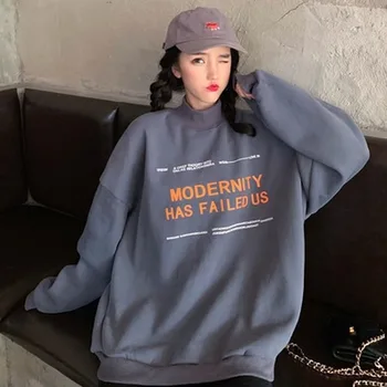 Hupparit Naiste Pusad Tiheneb Plus Velvet Korea Stiilis Harajuku Kirjas Trükitud Pulloverid Rull -, Vabaaja Iga Päev Streetwear Riided