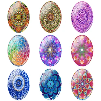JWEIJIAO Mandala Värvikas Dekoratiivne Muster Ovaalse Kujuga 18x25mm 5tk/palju Klaasi kivi ümber Dome Korter Tagasi DIY Tarvikud CT323