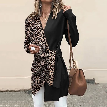 Kevad Sügis Naiste Vabaaja Topid Pluus Pikad Varrukad, V-kaelus Leopard Printida Segast Sweather Särk Silmkoelised Tiivad Särk Outwear