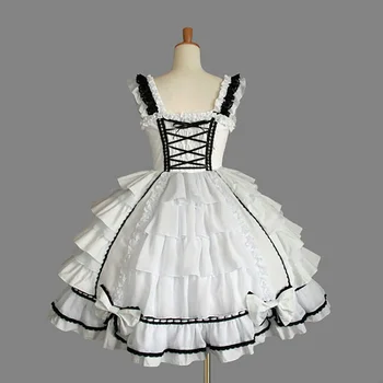 Klassikaline Lolita Kleit Tüdruk Naiste Kihiline Cosplay Kostüüm Puuvill Vintage Kleit Rtro Kleit Tüdruk 6 Värvid