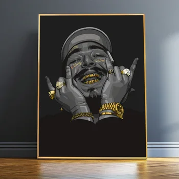 Kuld Sõrmus Ja Hammaste Malone ' I, Hip-Hop Räppar Star Art Maali Poster Ja Pildid Lõuend Seina Pilt Home Decor Elutuba