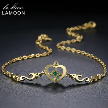 LAMOON Võlu Käevõru Naistele Vares Printsess Lõigatud 0,2 ct Reaalne Roheline Emerald 14K Kollase Kullaga Pinnatud Trahvi Ehteid LMHI052