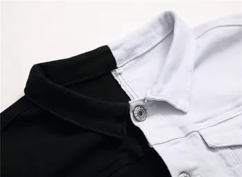 Meeste Streetwear Must valge kahevärviline Segast Slim Fit Jean mootorratas Jakid mees Hip-hop Puuvillane Vabaaja Denim Jakid mantlid