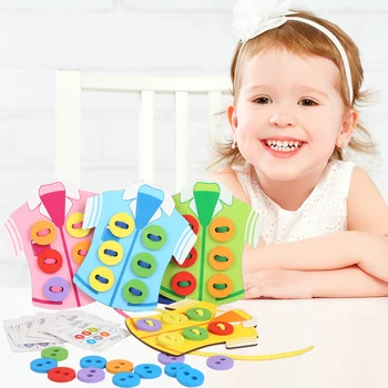 Montessori Puidust Mänguasjad, Riided Kanda Nuppu Mänguasjad alushariduse Lõnga, Õmblus-Nuppu lauamäng Käe-silma Koordineerimine