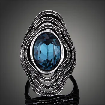MOONROCY Vana Hõbe Värvi Vintage Rõngad Sinine Ring Crystal Naiste jaoks Tüdrukud Ehteid Hulgimüügi HyPerbole Dropshipping