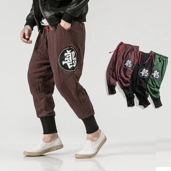 MRDONOO Hiina stiilis meeste puuvillased kanepi püksid püksid lahti suured vabaaja püksid tikandid jalad jalad püksid püksid K67