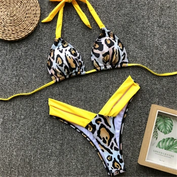 Naiste Bikini Komplekt Leopard Push-Up (Polsterdatud Supelrõivad Ujumistrikoo Suplus-Brasiilia 2 Töö Suvel Puhkuse Rannas Riided Kollane&Roos