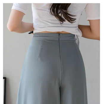 Naiste püksid kõrge vöökoht õhuke suvine double-layer lahti sifonki lai jalg püksid sinine pluss suurus vabaaja pehme seksikas джогеры женские