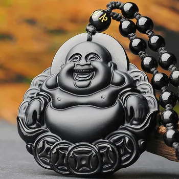 Naturaalne Must Obsidian Raha Jade Buddha Ripats Kaelakee Hiina Käsitsi Nikerdatud Ehted Tarvikud Amulett Meeste Naiste