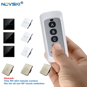 NOVSKI RF Touch Lüliti, RF 433Mhz pult, 1/2/3 Gang Mahtuvuslik Liigutav, Must Crystal Glass Panel, Kaasaskantav Võti Remote