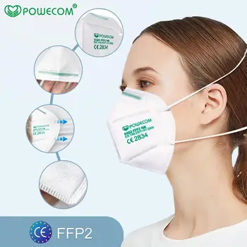 POWECOM 50tk FFP2 CE-Hügieeniline Mask Peapael Stiilis Korduvkasutatavad Mask 95% Filtreerimine Hingav Mask Suu Muffle Kate Tõeline Maskid