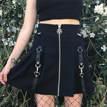 Punk Grunge Ruuduline Seelik Pentagramm Kokkupakitud Plisseeritud Mini Seelik Koos Suspender Naiste Kooli Tüdruk Harajuku Varustus /