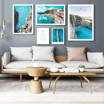 Põhjamaade Kaasaegse Sinine Seaside Beach Seeria Maastiku Pildi Lõuendile Maali Kunst Prindi Plakat Magamistuba, Elutuba Studio Home Decor