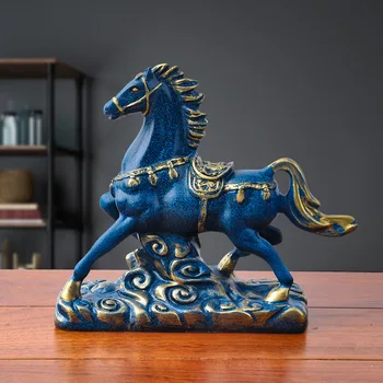 Sinine loom hobuse kuju，Vaik moodsa kunsti skulptuur，Kodu elutoas desktop kaunistused，Kontori kaunistamiseks äri kingitus kuju