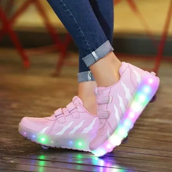 Suurus 28-43 LED Valgustusega Skate Jalanõud Lastele Topelt Rattad Helendav Tossud Rull Lapsed Poisid Tüdrukud LED Tossud Suured