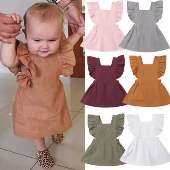 Teise Lapse-Lapsed Laps Tüdruk (Solid Color Ruffle Printsess Pool Kleit Sundress Vabaaja Suvel Tüdrukute Riided
