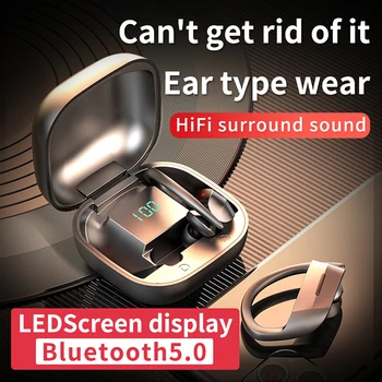 TWS Bluetooth-5 Kõrvaklapid Juhtmevabad Kõrvaklapid Koos Mikrofoniga HiFi Stereo Earbuds Veekindel Sport Kõrva Konks, LED-Ekraan, Headset