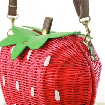 Uus Mood Maasika Õled Kotti Tassima Naiste Suvel Puu Kuju Beach Käekotid, Käsitöö Ja Vintage Punutud Rotangist Õlakott