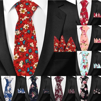 Uus Vabaaja Lilleline Puuvillane, Lipsud Ja Tasku Square Komplekti Flower Print Kõhn Necktie, Meeste Meeste Kaela Pael Cravat 6cm Slim Lipsud