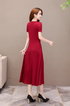 Uute Tulijate Naiste Punane Seksikas Line Kleit Vintage Lühikesed Varrukad Vabaaja Elegantne Kleidid, V-Kaeluse Pool Retro Vestidos