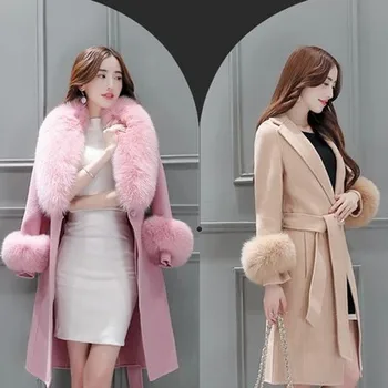 Villane mantel talve mantel naistele korea versiooni füüsilisest isikust kasvatamise suur karusnaha krae jakid Villane-Mantel Jope Parka
