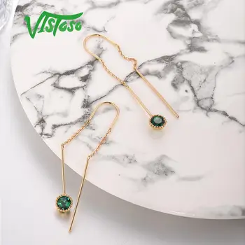 VISTOSO 9K 375 Kollane Kuld Loodud Emerald Stiilne Rippuvad Kõrvarõngad Naistele Isiku Kaasamine Aastapäeva Armas Trahvi Ehteid
