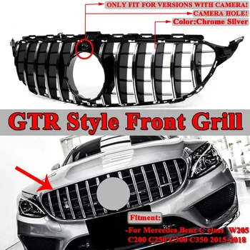 W205 Jaoks GTR GT-R Stiilis Auto Ees Grill, Iluvõre Must/Hõbe Mercedes Benz W205 C200 C250 C300 C350-2018 2Dr/4Dr