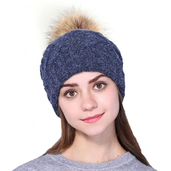 Xthree Hot müük polüester kootud beanie ühise põllumajanduspoliitika faux karusnaha pom pom talve mütsid naistele väljas pop-ski mütsid odav müts
