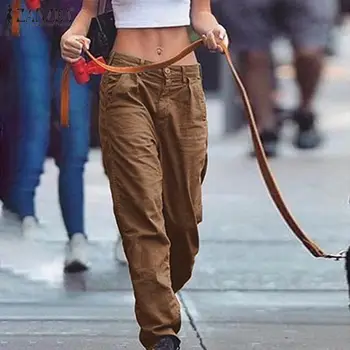 ZANZEA Sügisel Stiilne Tactical Püksid Naiste Vabaaja Pikad Püksid Tahke Pikad Püksid Naiste Lukuga Pantalon Pluss Suurus Haaremi Pükste