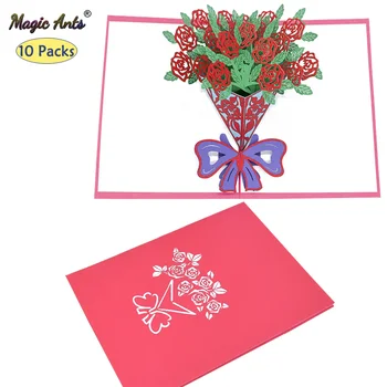 10 Pack 3D-Roosa Lilled, Kimp Pop-Up Kaart Valentines Birhtday Emade Päev Kõik Korda õnnitluskaart