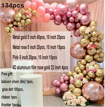 134pcs Baby Shower Kroom Kuld Tõusis 4D jaoks Pastell Roosa Õhupallid Vanik Arch Kit Sünnipäev, Pulm Teenetemärgid