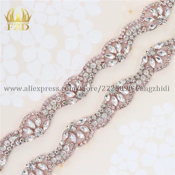 (1yard) Käsitöö Hot fix Õmble Rose Gold Beaded Crystal Applique Kive Viimistluselemendid Pruudi Kleit Tiiva või Peapaelad