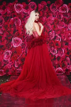 2019 Punane Lilled Vt Kaudu Kleit Sünnipäeva Tähistada Kleit Õhtul Baari Laulja Show Lava Riided Tants Pikk Kleit