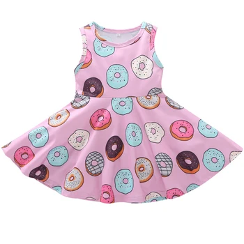 2021 Mood Macaron Prindi Tüdrukute kleidid Suvel Puuvillane Varrukateta Laste Vest Kleit Kevadel ümber Kaela Armas Donut Mustriga Kleit